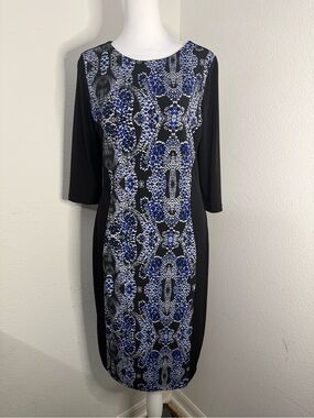 PAPAYA WEEKEND Matalan Optical Illusion Panel Sheath Dress Blue Black Geometric